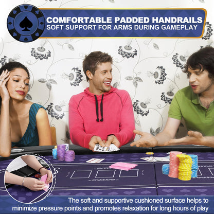 REAHOISY Poker Table Foldable, Casino Leisure Gamimg Table for 8/10 Player, Folding Texas Holdem Blackjack Table with Padded Rails & Cup Holders for Home Game Room, 84 Inch