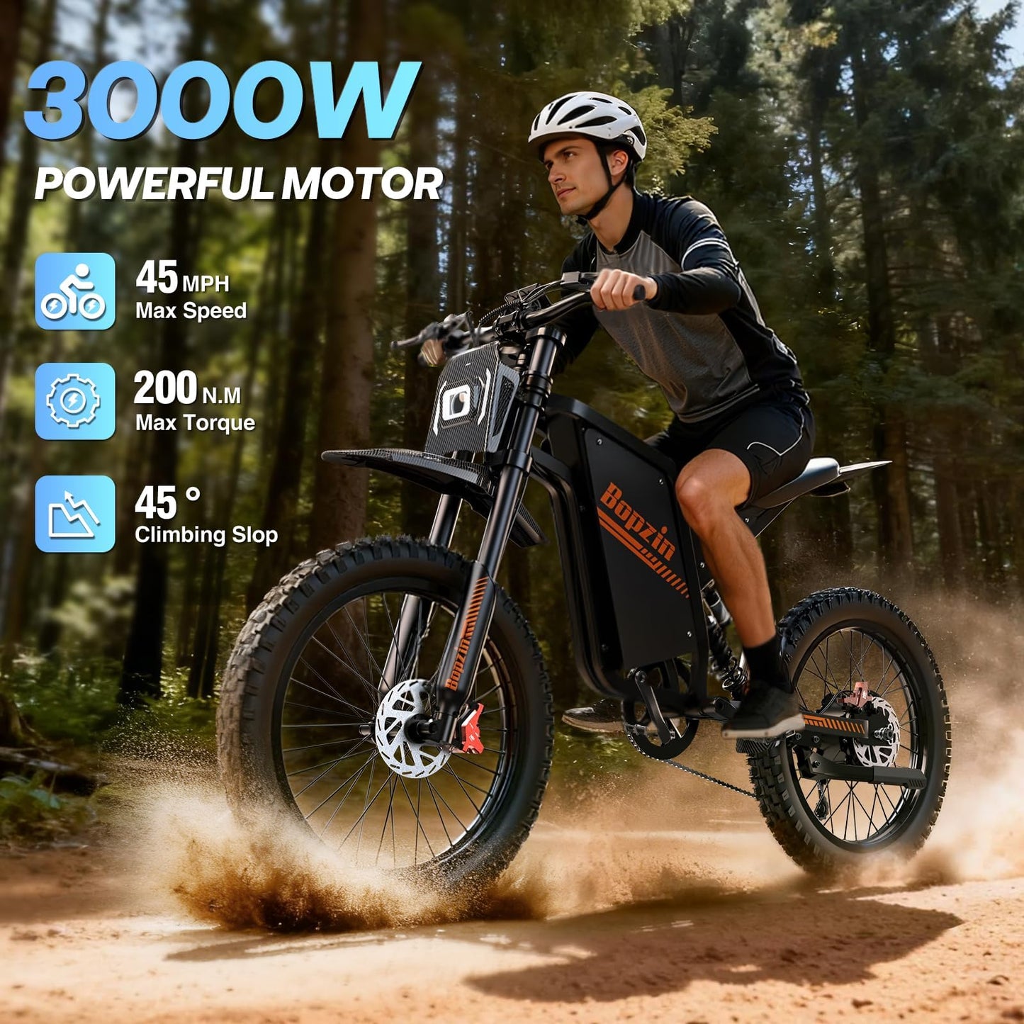 Bopzin Electric Dirt Bike for Adults, 3000W Motor Max 45MPH, 60V 35Ah Removable Battery Up to 100 Miles, 25" Fat Tire Electric Motorcycle with Hydraulic Brakes & Full Suspension, UL2849 Certified