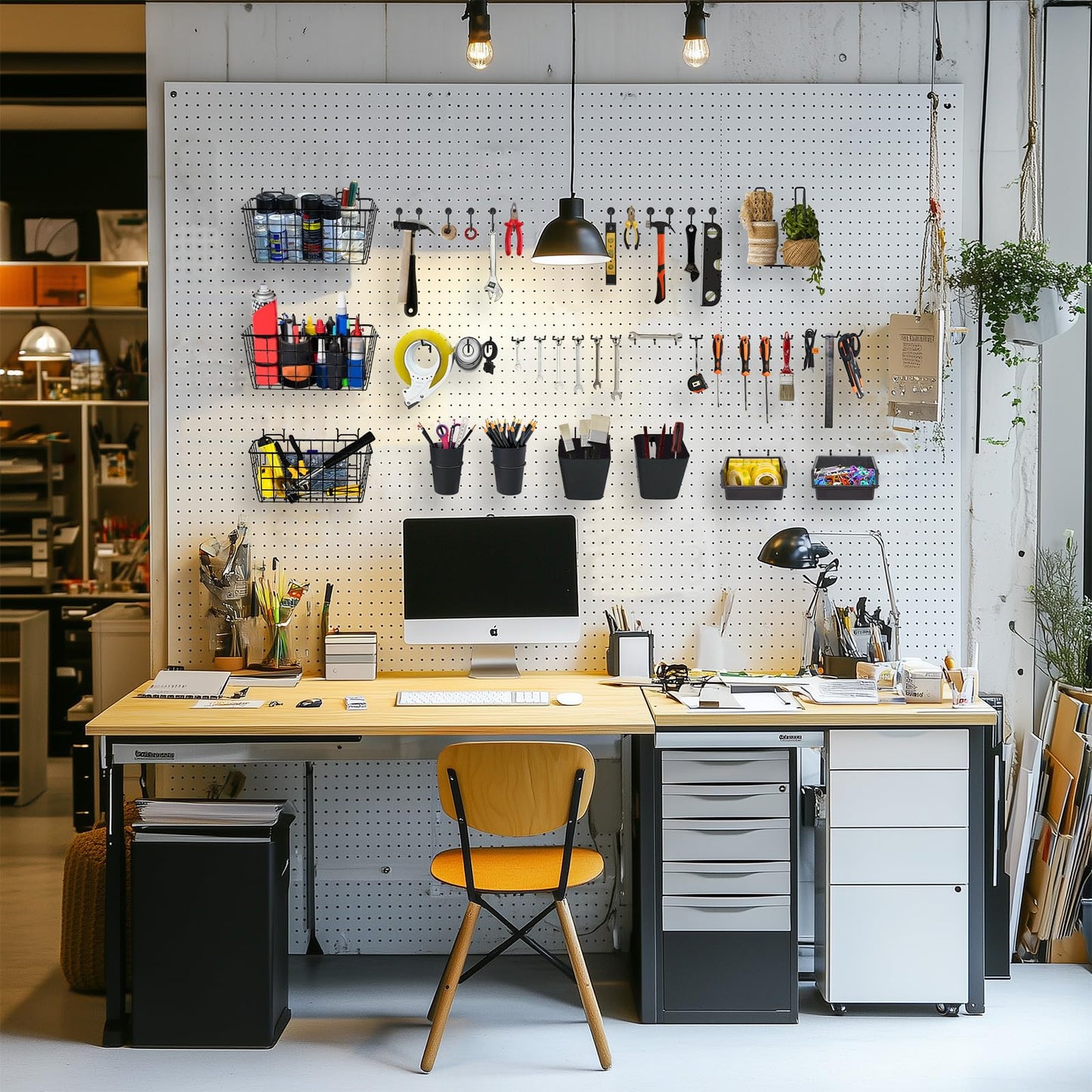 Pegboard Basket Organizers, Peg Board Large Baskets Hooks Bins Cups Tool Organizer 42 Pack Set, Wall Storage Display Hanging Accessories for Craft Office Stadio Shed Garage Organization (Black)