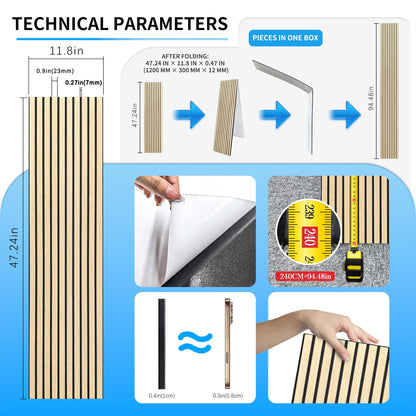 2 Large Sheets (94.5"x11.8") Self-Adhesive Acoustic Panels for Home Theater, Bedroom & TV Background – Easy DIY Installation, Oak Finish
