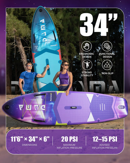 DAMA Extra Wide All-Around Stand Up Paddle Board, 450 lbs Capacity, Stable Design for Beginners, for 2+1 People and Pets, 11'6" x 34" x 6", Family Use on Lakes, Rivers and Coastal Waters