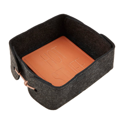Mud Pie Bread Basket Warming Tile Set; basket 10" x 9" | tile 8 1/4" x 7 1/4"