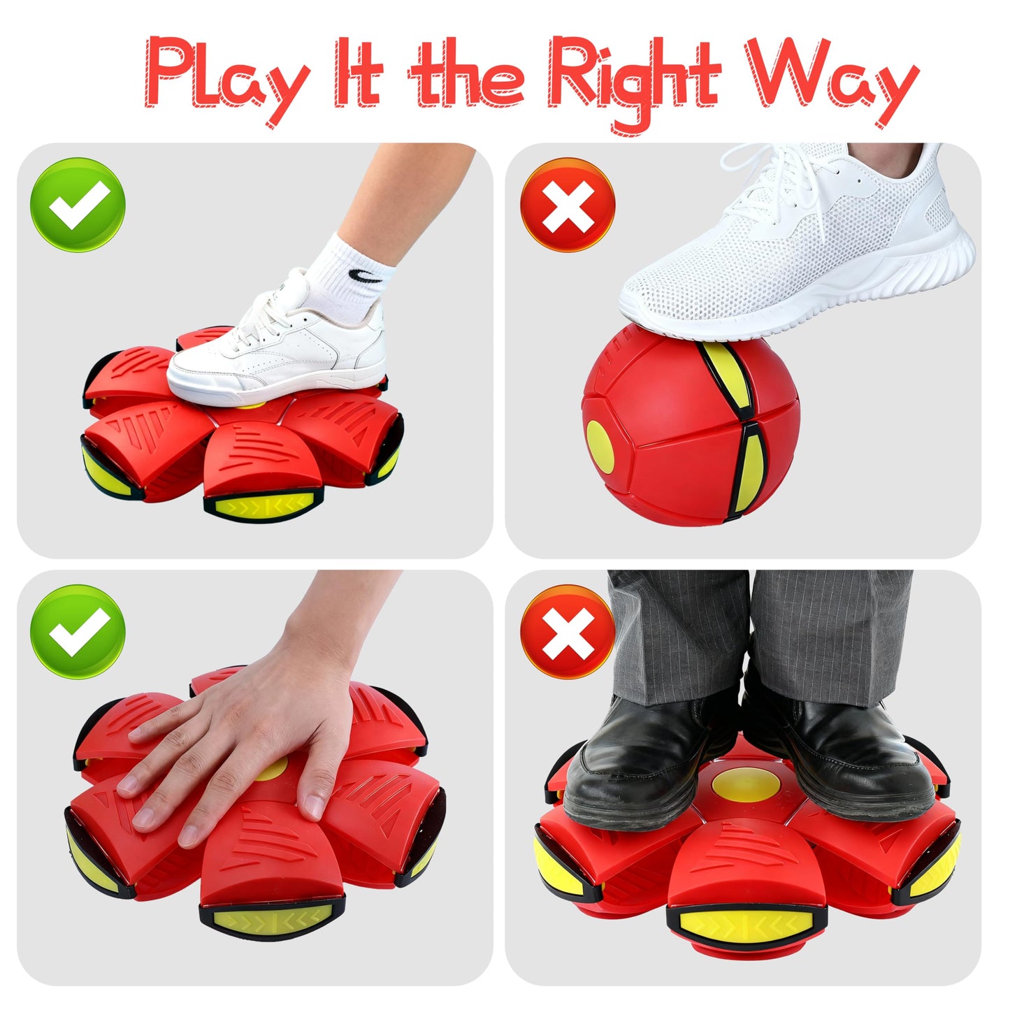 Magic Metaball, Children's Bouncing Ball, Magic Flying Saucer Interactive Pop-Up Transform Toy, Parent-Child Interaction Red Bouncy Ball, Collapsible Time Delay Frisbee Flying Disc Toy with 6 Light