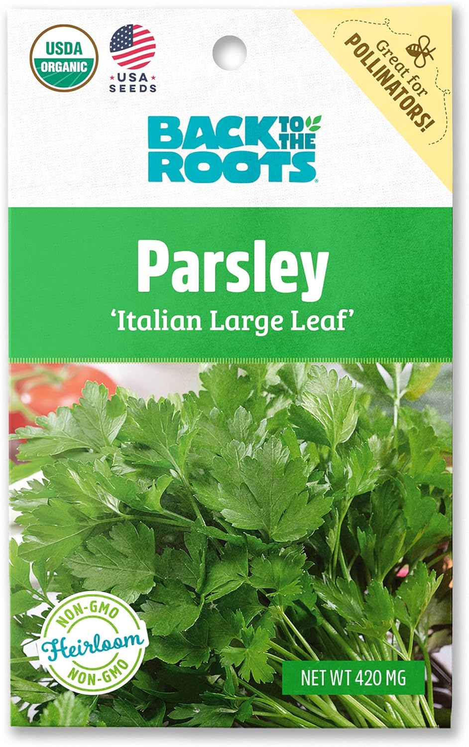 100% Packet 420mg Back to The Roots Organic Seed - Parsley 'Italian Large Leaf'