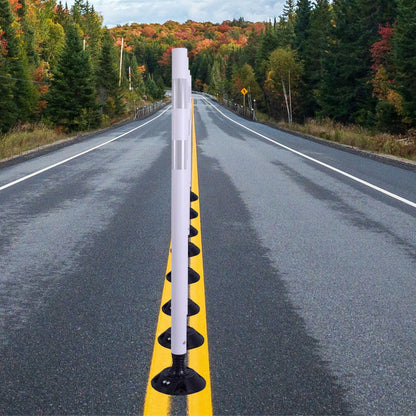 8 Pack Traffic Delineator Posts – High Visibility Reflective Safety Cones with Spring Base for Roadway, Parking, Garage, Construction Zones (White, 48 Inch)
