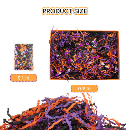 CIPOWM 16oz Halloween Crinkle Cut Paper Shred, 3 Colors Raffia Paper Shred Filler with Halloween Confetti Shredded Paper Grass for Gift Wrapping Craft DIY Gift Bag Box Filling Party Supply