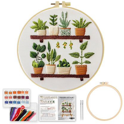 JOZYSH Full Range Embroidery Kit for Adult, Green Plant Pattern Embroidery Kit for Beginners Include Embroidery Cloth Hoops Threads for Craft Lover Hand Stitch with Embroidery Skill Techniques