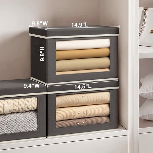 Homsorout Stackable Storage Bins - Medium Foldable Closet Organizers with Lids, 5-Pack, Dark Grey