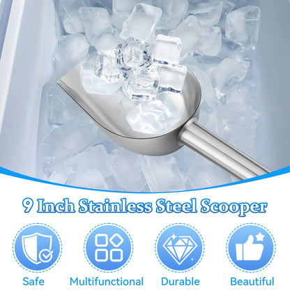 HappyAlley Ice Scoop with Magnetic Scoop Holder Compatible with GE Opal 2.0 Nugget Ice Makers, 9 In Low-Carbon Stainless Steel Alloy Scooper for Kitchen Refrigerator Accessory Pet Food Scooper(Black)