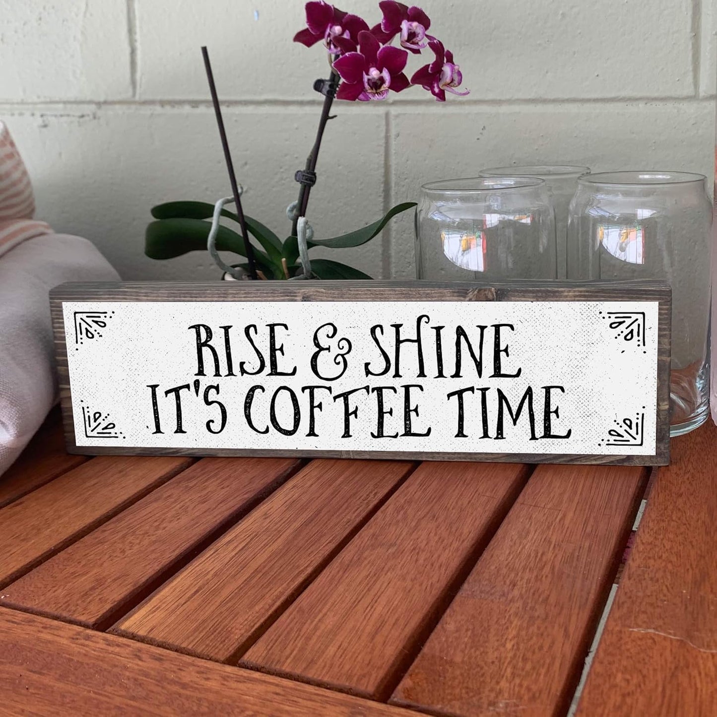Coffee Wood Signs (Medium - Wood And Metal, Rise and Shine It’s Coffee Time)
