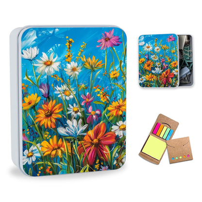 FQSXFIFN Large Metal Tin Box with Lid, Rectangular Storage Containers with Notepad, Cute Cheetah Decorative Storage Box for Game Cards Jewelry Earring Trinket Keys, Office Desk Supplies Gift Set