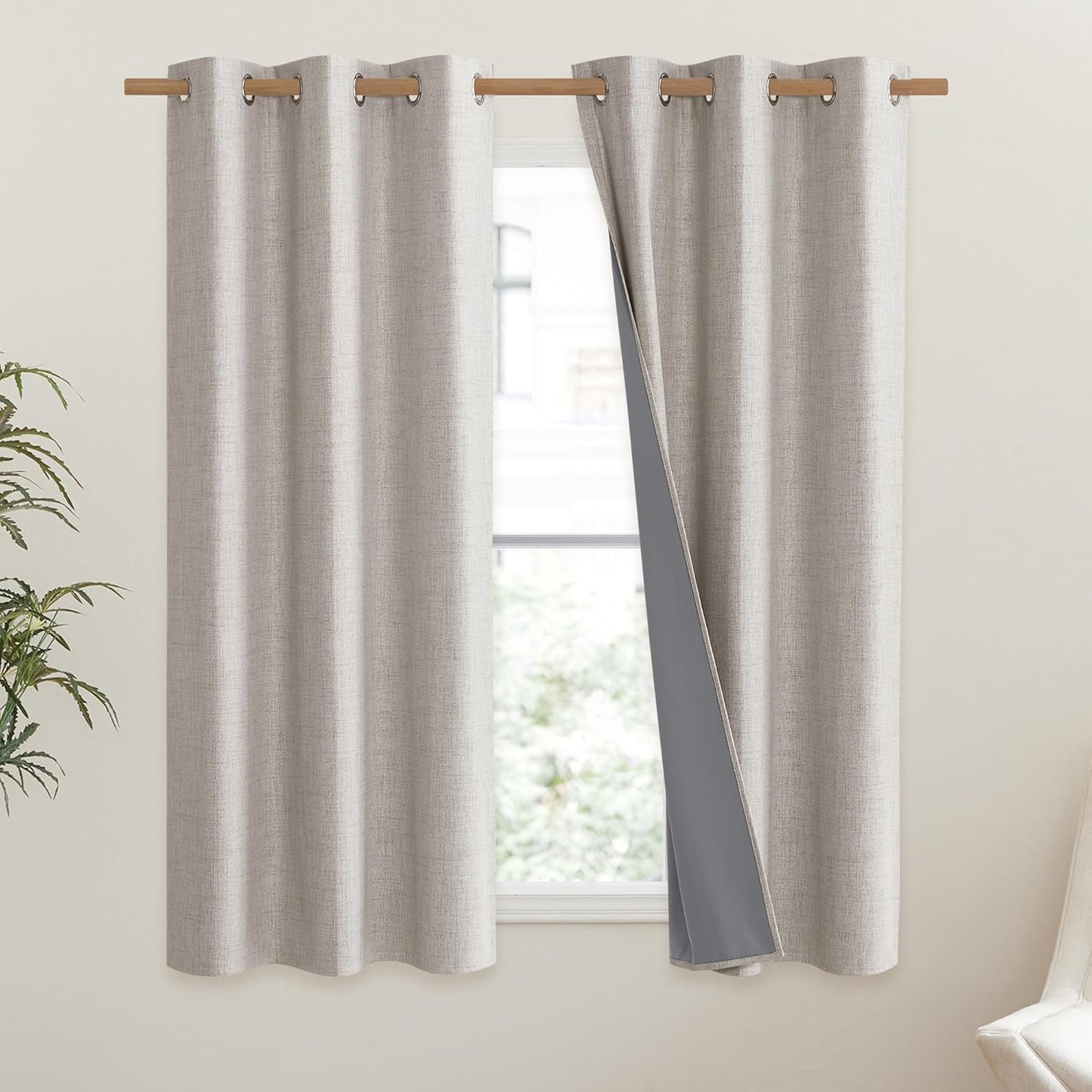 NICETOWN Blackout Thermal Curtains - Vintage Open Linen Weave, 63" Long, Soundproof Drapes, Set of 2, 42" Wide