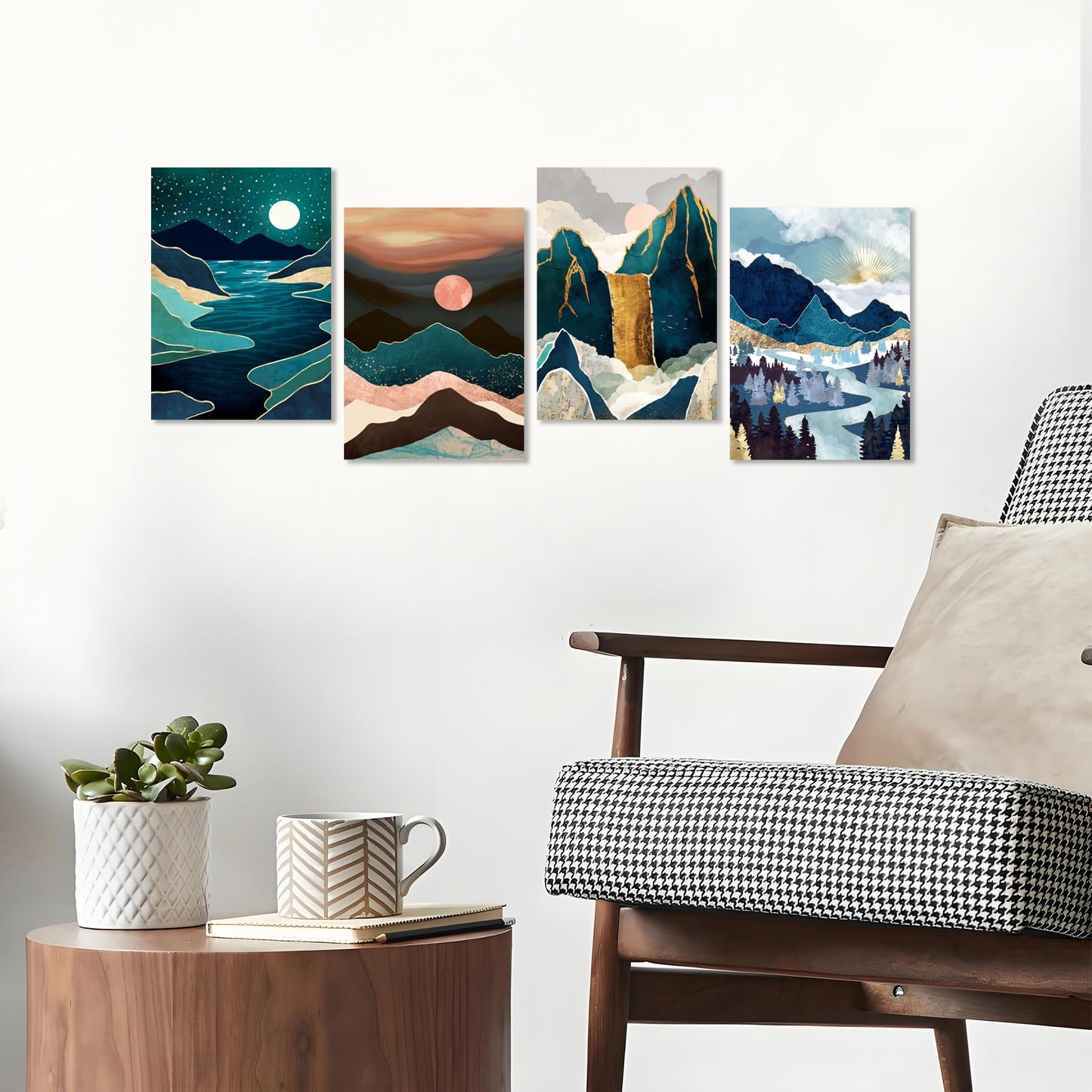 Muzagroo Art 4 Pcs Paint by Numbers Kits for Adults Framed Canvas with Wooden Easel DIY Abstract Landscape Acrylic Oil Paintings Kits Paint by Numbers on Canvas Wall Art (8x12 inch)