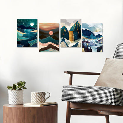 Muzagroo Art 4 Pcs Paint by Numbers Kits for Adults Framed Canvas with Wooden Easel DIY Abstract Landscape Acrylic Oil Paintings Kits Paint by Numbers on Canvas Wall Art (8x12 inch)