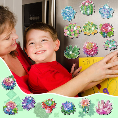 Remuuly 30 Pcs Succulent Diamond Painting Magnets, Spring Diamond Art Magnet Kits for Adults, Succulent Plant Flower 5D Rhinestones Refrigerator Magnetic Stickers for Beginner, DIY Crafts Fridge Gifts
