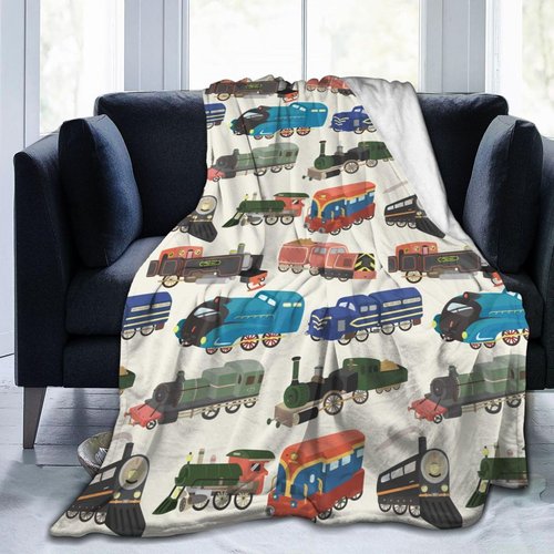 Cute Cartoon Train Theme Flannel Throw Blanket for Kids Boys Baby Toddler Teens Gifts Soft Warm Bedroom Throws for Home Couch Room Sofa Office Travel Camping Dorm Decor 60x50 Inch