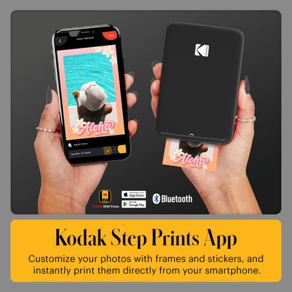 Kodak Step Printer, Wireless Mobile Photo Printer Zero Ink Technology & Kodak App for iOS & Android (Black) Gift, Starter Bundle