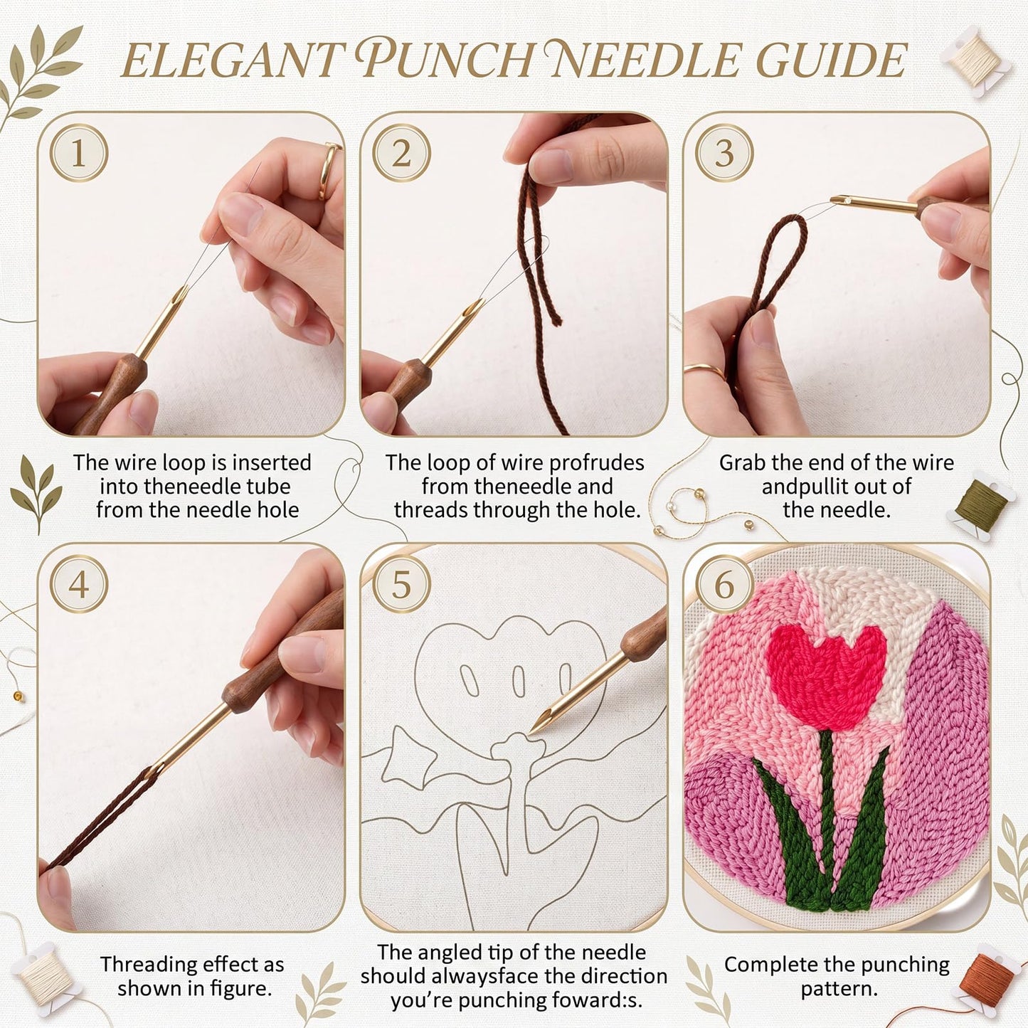 XunYee 4 Sets DIY Punch Needle Kits for Adult Beginners Cute Cat with Flower with Hoop Punch 8 Inch DIY Needle Embroidery Sets Starter Craft Set Easy for Adults Children Festival Gift Decoration