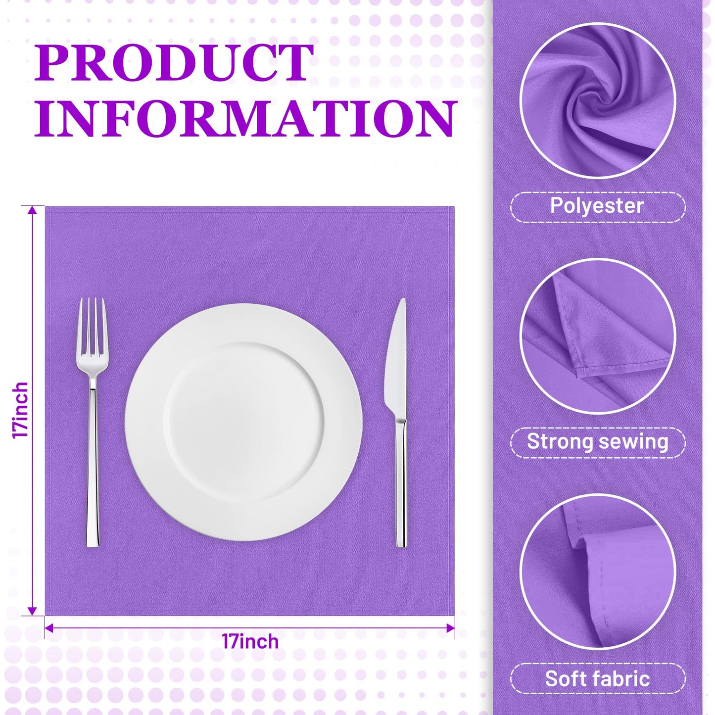 SuperO Set of 80 Cloth Napkins 17 x 17 Inch, Polyester Solid Washable Dinner Napkins with Hemmed Edges,Great for Restaurant, Wedding and Party(Purple)