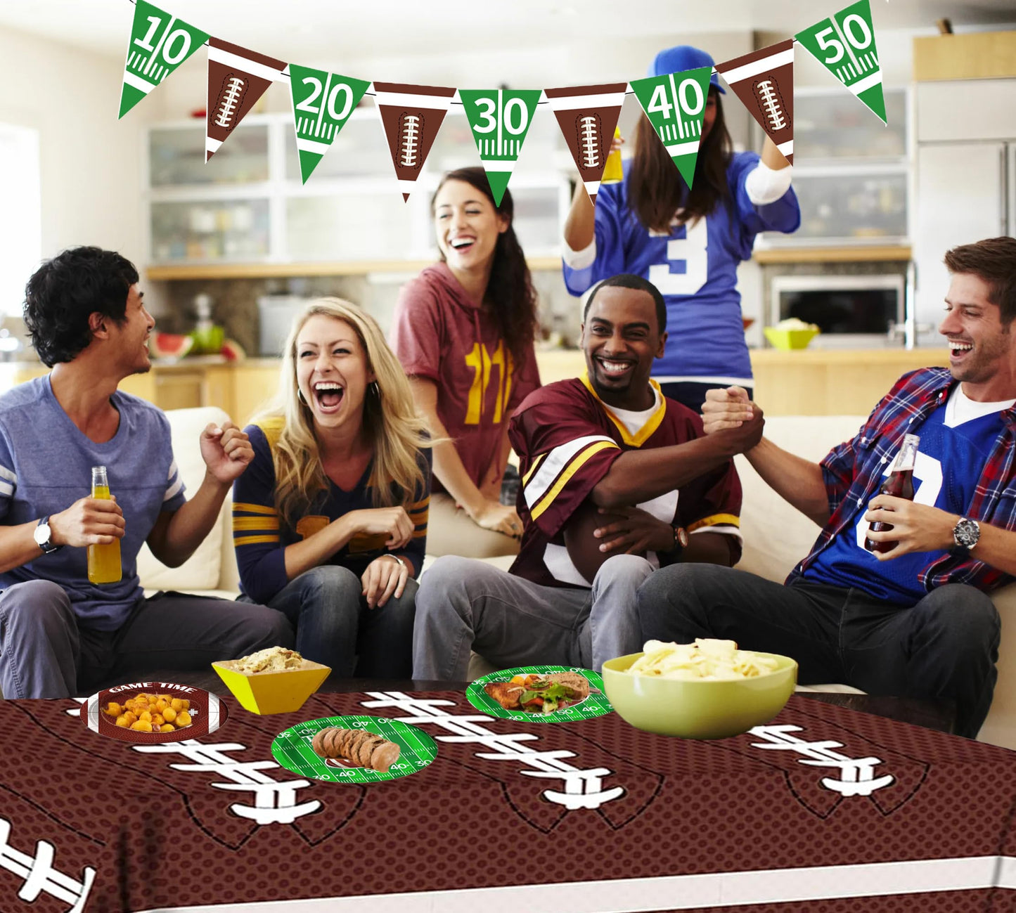 Football Party Decorations, Football Party Supplies Set Disposable Footballs Plates Tablecloth Napkins and Banner, Footballs Birthday Party Decorations