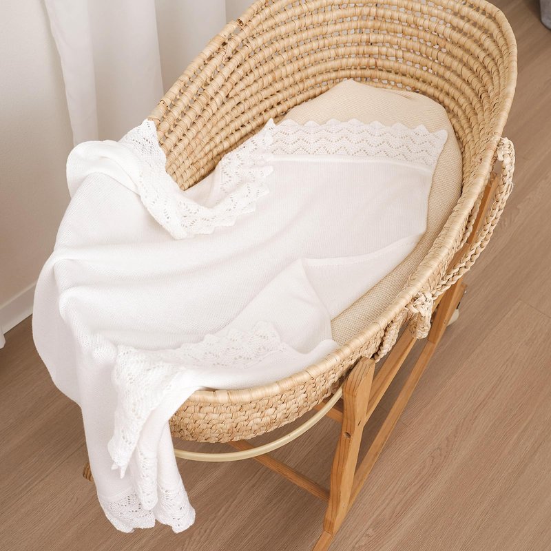 Hadetoto Baby Blanket Soft Cozy Cotton Cable Knit Crochet Receiving Crib Nursery Swaddling Blankets for Newborn Boys Girls (Baby White)