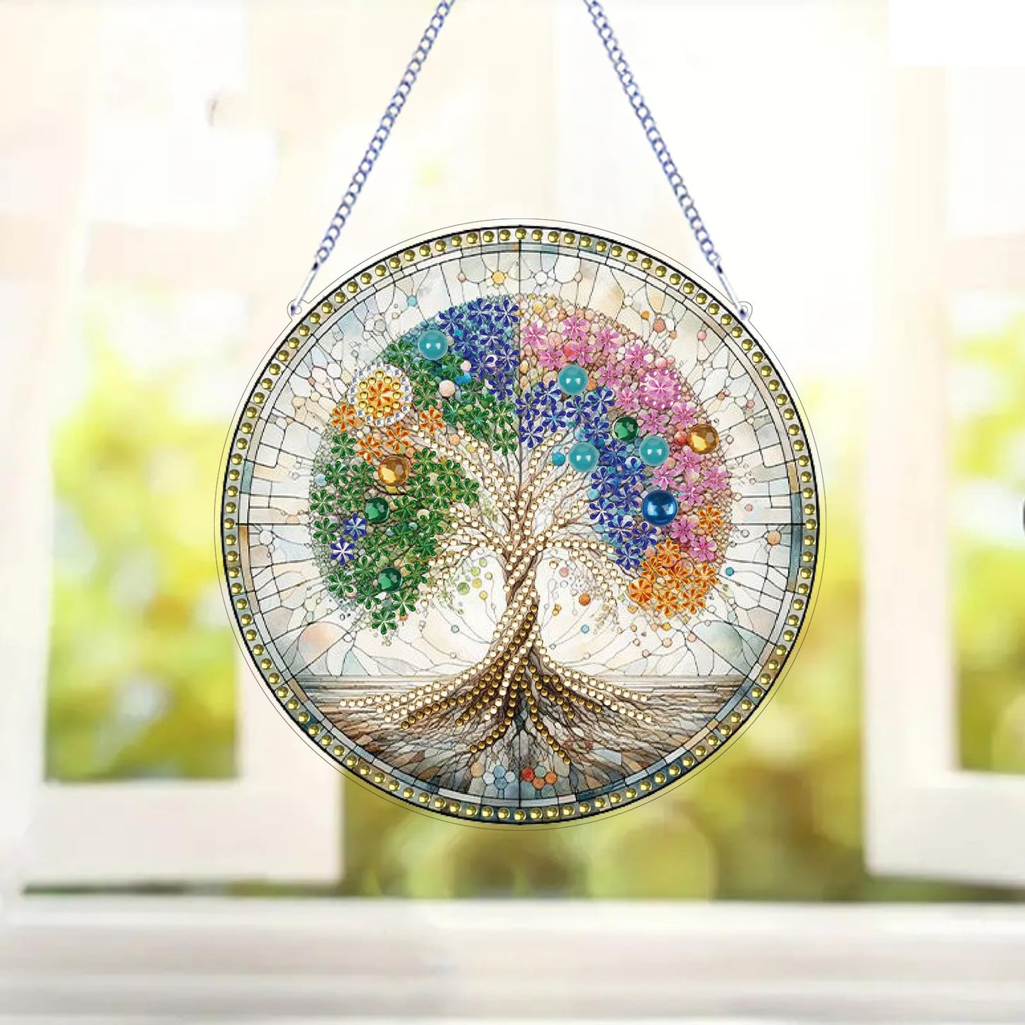 STGLCR DIY 5D Tree of Life Diamond Painting Kits Hanging Sign Wall Art Sign Tree Diamond Art Suncatcher Window Hanging Ornament Window Pendants Home Garden Wall Door 7.8inch