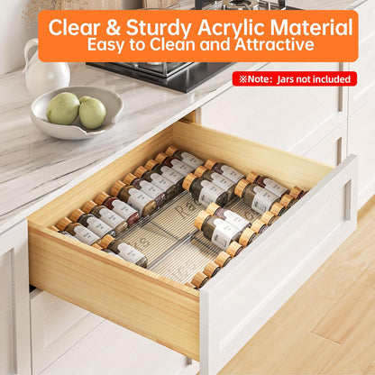 Spice Drawer Organizer, 4 Tier 4 Pack Clear Acrylic Seasoning Organizer, Expandable Kitchen Spice Rack (Jars not