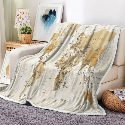 VeiVian World Map Fleece Throw Blanket For Couch, Sofa, Vintage Topography Educational College Kids Children Bed Travel Camping Blanket, Geographical Map Throw, 50X60in