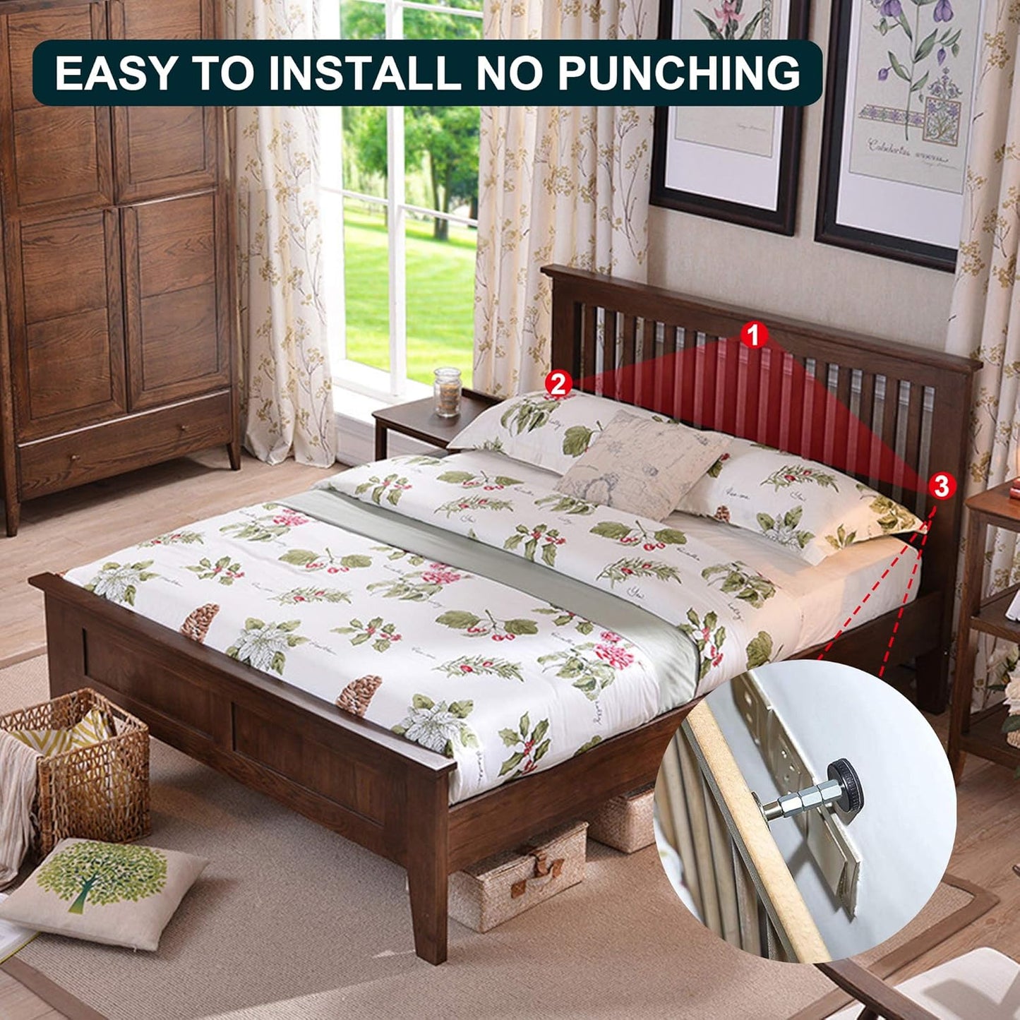 Krisler Adjustable Headboard Stoppers for Wall, Anti-Shake Tool for Bed Frame, Easy Install, 30-90mm (2PCs)