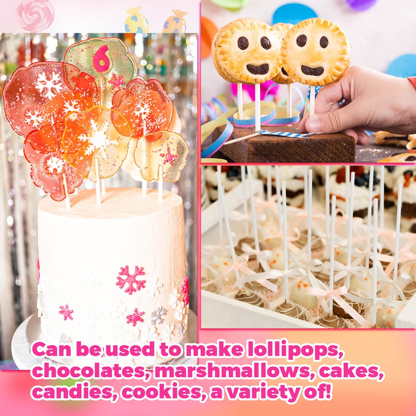600Pcs Lollipop Stick, 6IN Cake Pop Sticks with Clear Treat Bags & Gold Twist Ties, Cake Pops Making Tools for Lollipops, Candies, Chocolates Cookies