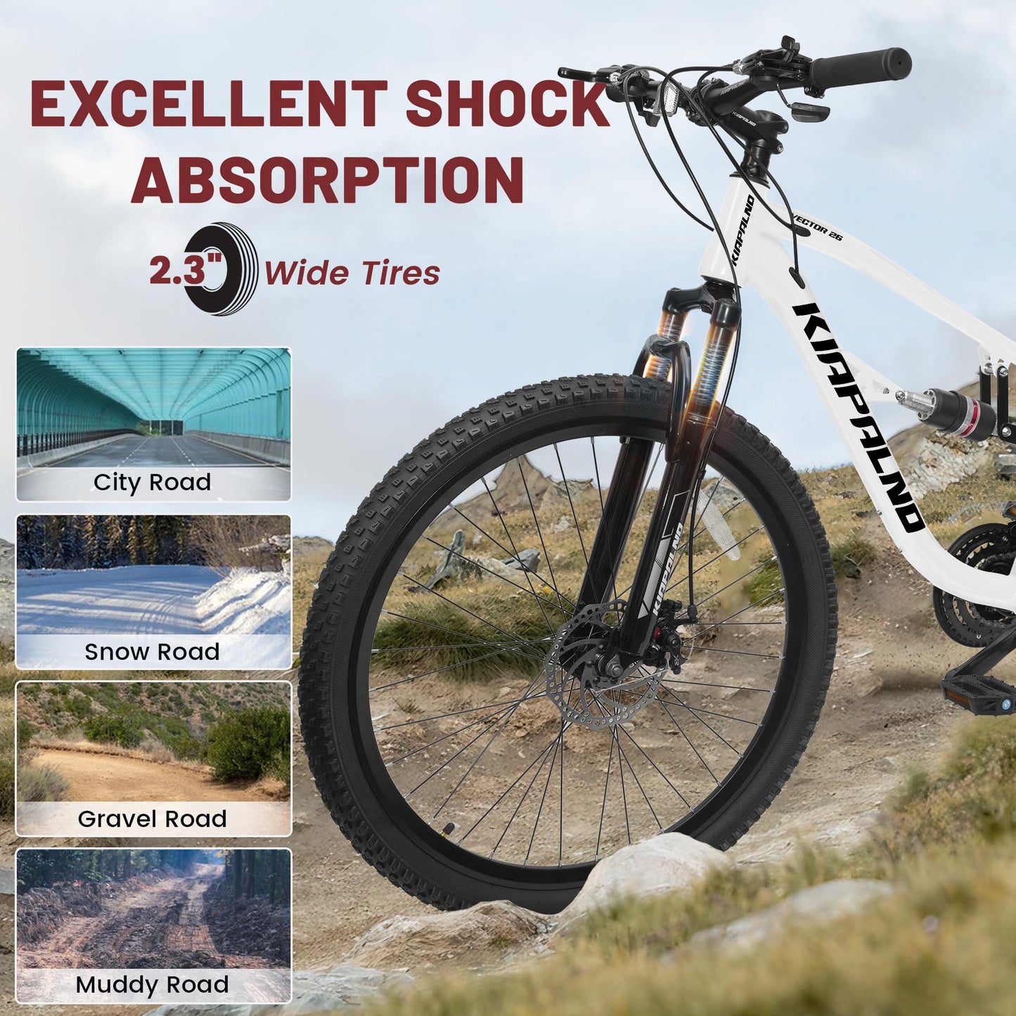 Ecarpat 26 inch Mountain Bike Full Suspension, 21 Speeds Dual Disc Brake Men Boys Bike for 10+ Years, Carbon Steel Frame, Trail Beach Snow Commuter City Bikes, Birthday Gift Choice