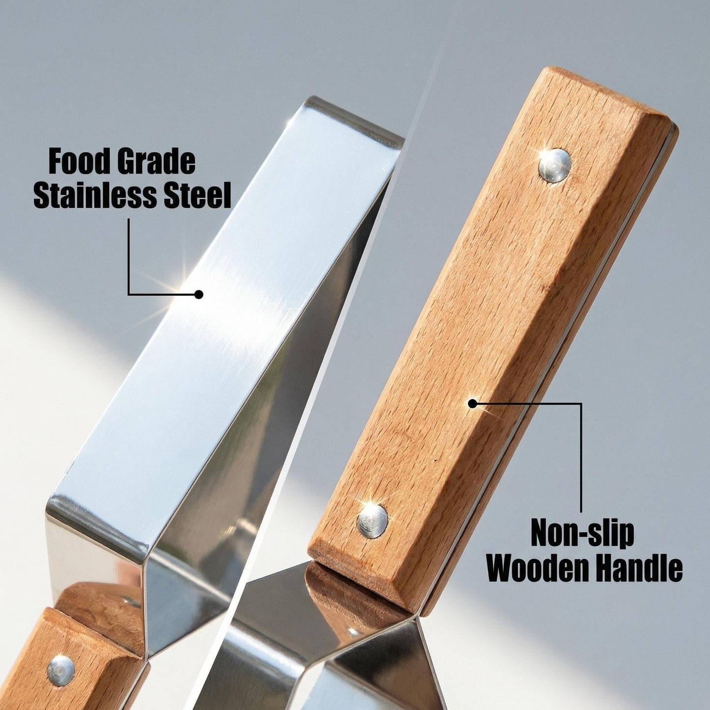 Stainless Steel Triangle Watermelon Slicer with Wooden Handle, Multi-Purpose for Watermelon, Cantaloupe, Apple & More, Effortless & Fast Fruit Cutter (2PCS)