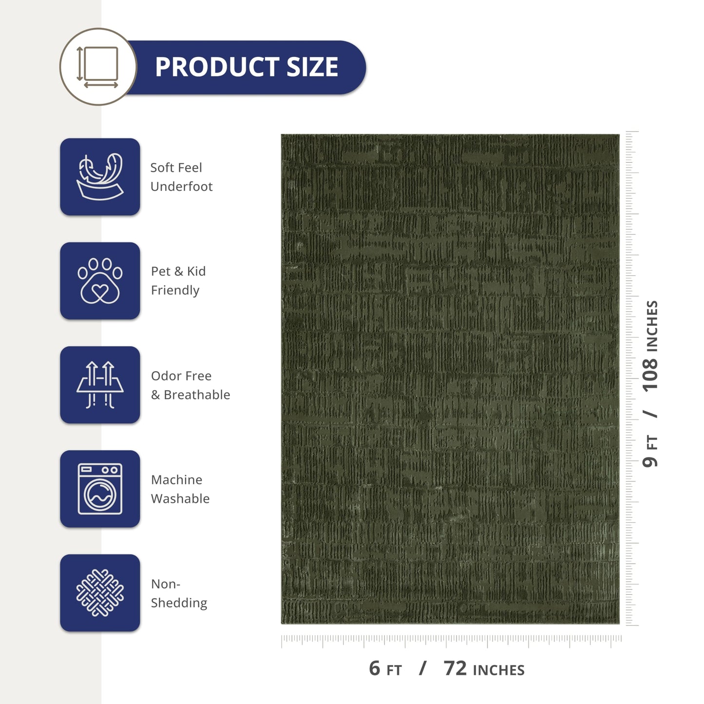 Abani Sage Green Area Rug | 6' x 9' - Forest Textured - Grid, Chunky and Soft Washable Plush Carpet | Perfect for Living Room & Bedroom | Plush Deco Collection