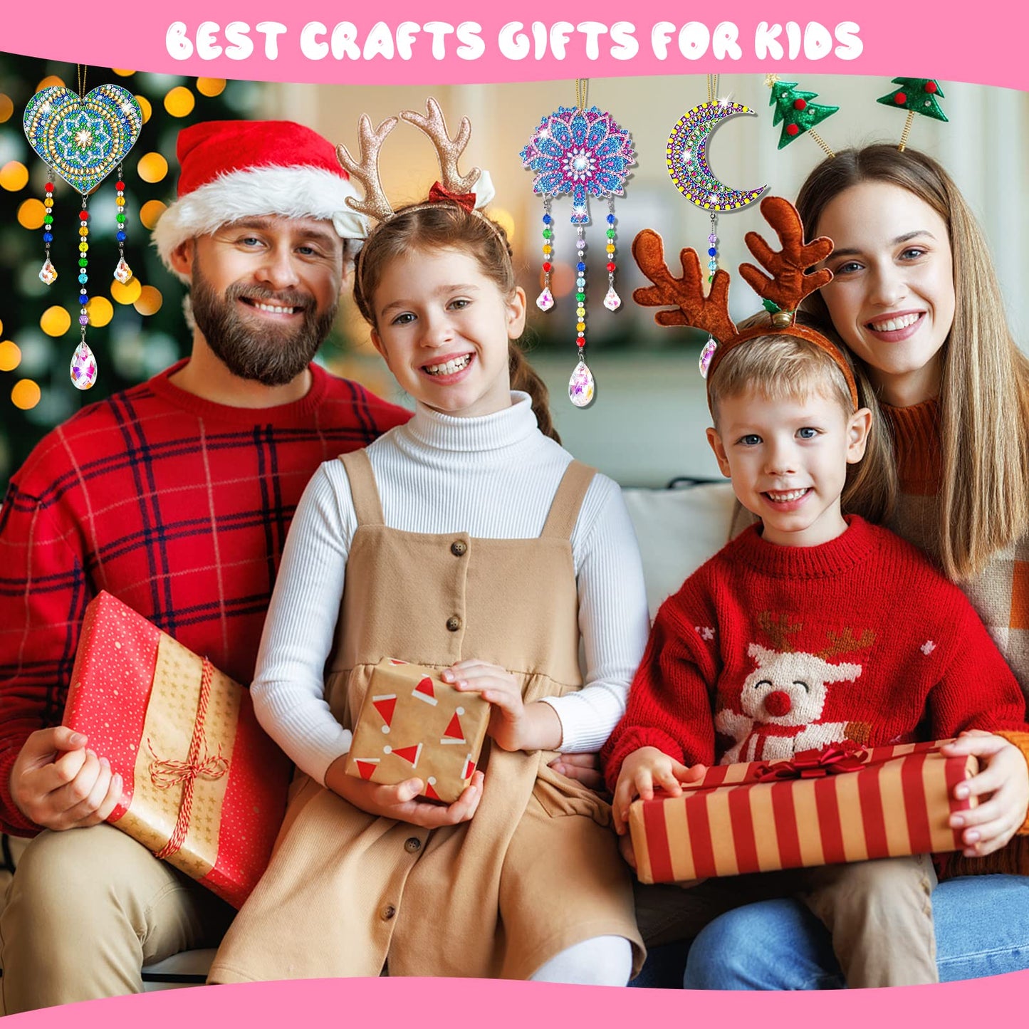 Gift for 6-7-8-9-10 Yeal Old Girls Boys: Arts and Crafts for Kids Age 6-8-10-12 Diamond Art Wind Chimes Kit for Girl Toys Age 5-11 Present Sun Catcher DIY Paint by Numbers for Adult Gem Painting Kit