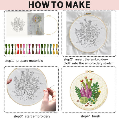 INFUNLY 4 Pack Tropical Plants Embroidery Kit for Beginners Adults Cactus Embroidery Starter Kit Punch Needle Embroidery Kits Palm Leaf Cross Stitch Kits with Patterns Instructions for DIY