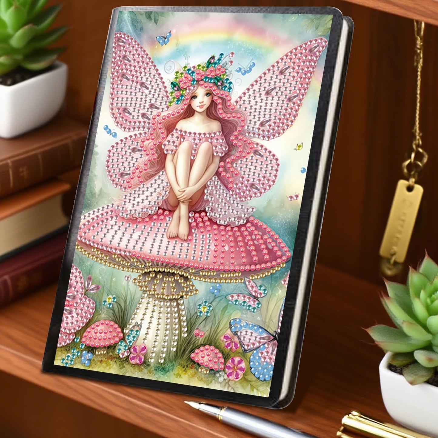 JZHYOAN 2Pcs Diamond Painting Notebook for Adults, Butterfly Fairy DIY Art Special Pattern Diamond Journals Sketchbook, Drawing Painting Notebook Gifts for Adult, Woman, Man Pink