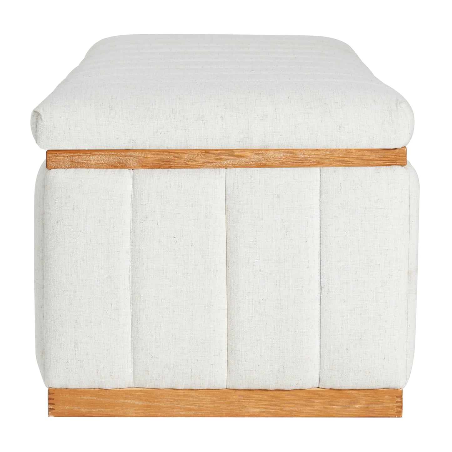 Christopher Knight Home Kira Living Room Ottoman with Storage, Linen Upholstered Storage Ottoman Bench with Channel-Tufted Design, Wood Frame Sofa Foot Stool, Bedroom End of Bed Bench, Beige