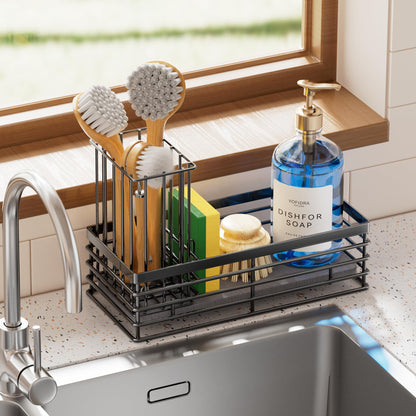 Yofidra Sponge Holder for Kitchen Organizer: Sink Caddy with Instant Drying Stone, Metal Stainless Steel, 9.3" X 4" Home Decor Storage and Organization Accessories, Black