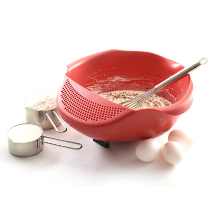 Norpro NOR-2176 Plastic Serving Bowl with Strainer , Red