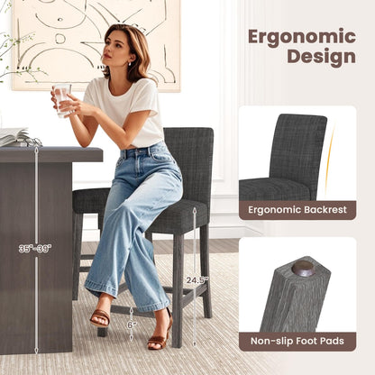 ERGOMASTER Counter Height Bar Stools Set of 6, 24.5'' Fabric Upholstered Barstools Mid Century Modern Island Bar Chairs with Back for Kitchen, Dining Room, Bar, Restaurant, Charcoal Grey