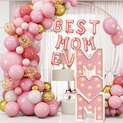 Mother’s Day Decorations LED Letter Lights, 4 Feet Tall ‘MOM’ Marquee Letters Lights Large Heart Sign for Mother’s Day Wall Deor Birthday Party Decorations Supplies, Pink