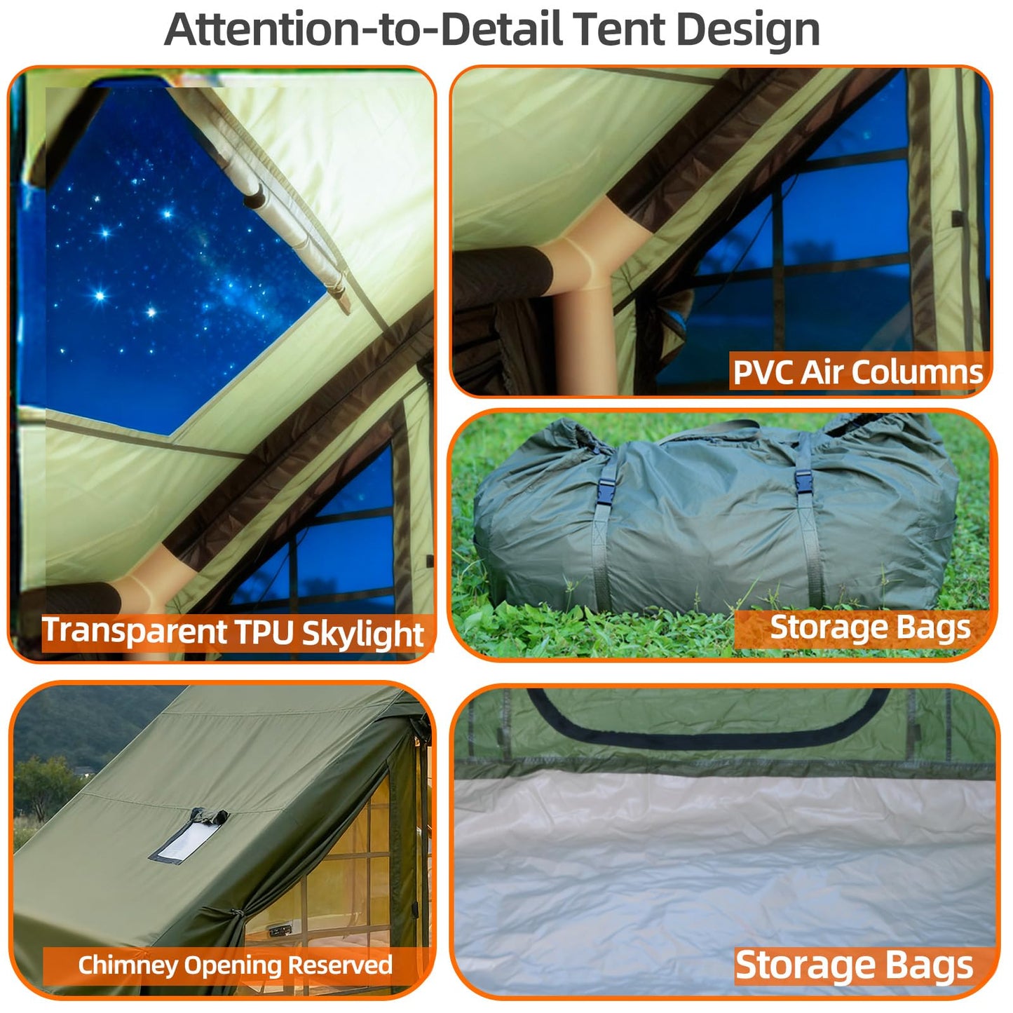 Inflatable Camping Tent, Glamping Blow Up Tent with Hand Pump for All-Season, 3 Mins Easy Setup, Waterproof Tens with Mesh Window for 4-6 Person, Suit for Family, Friend, Camp, Outdoor Gathering