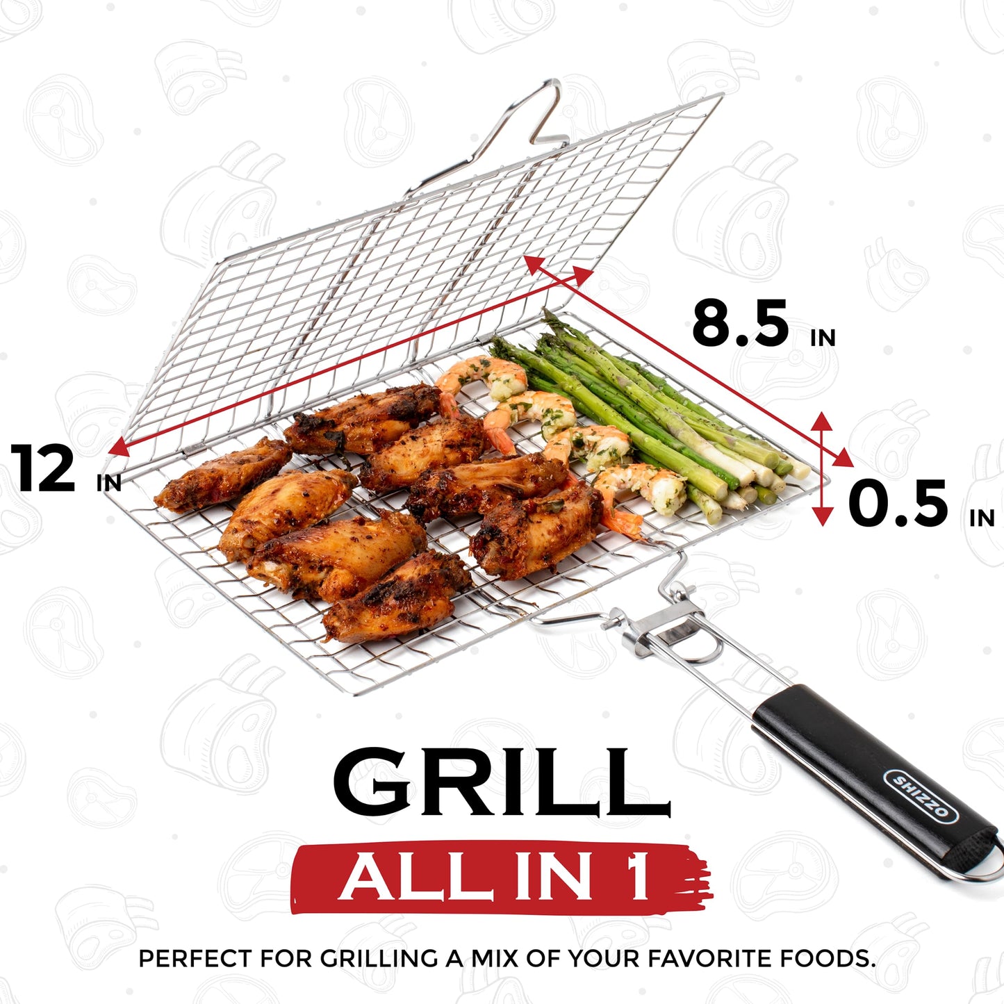 SHIZZO Shallow Grill Basket Set, Grilling Accessories Barbecue BBQ, Stainless Steel Folding Portable Outdoor Camping Rack for Fish, Shrimp, Vegetables, Cooking Accessories, Gift for Family, Freinds