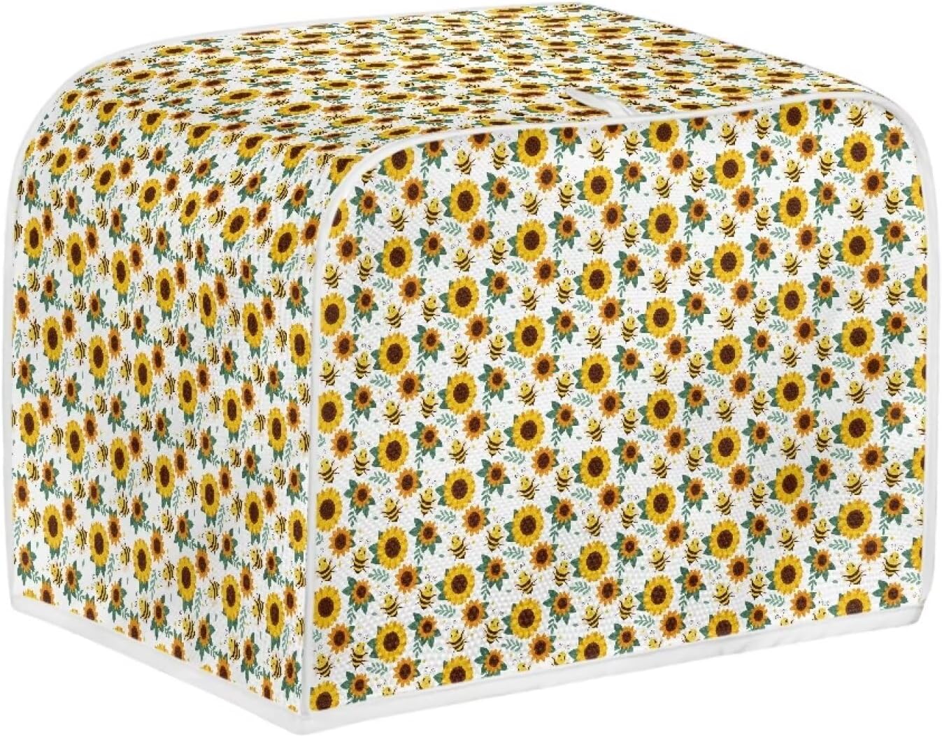 Sunflower Bee 2 Slice Toaster Cover, Machine Washable Polyester Kitchen Decor, Greasy Protector, Dust Cover