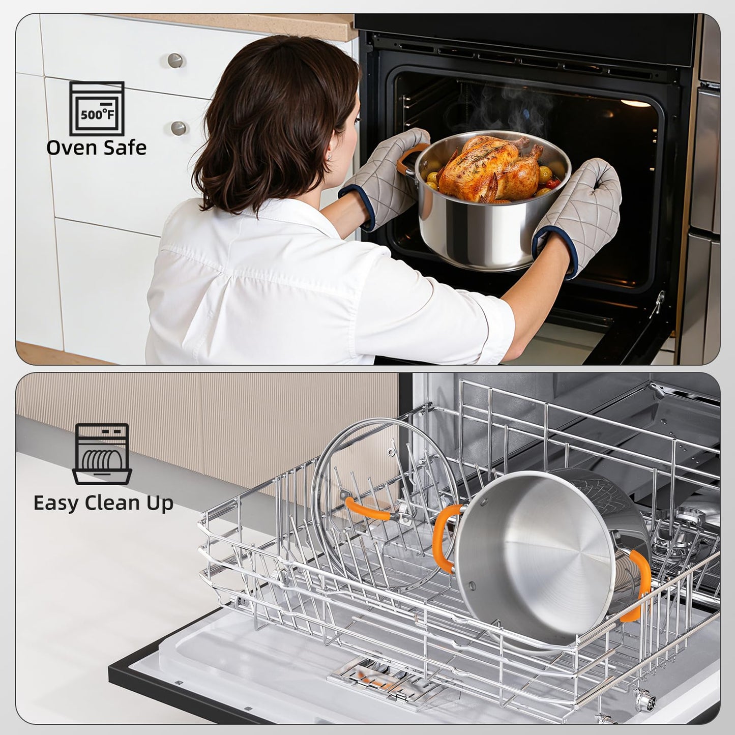 Ciwete Stainless Steel Stock Pot, 11 Quart Soup Pot with Lid, Heavy-Duty Thick Bottom Induction Cooking Pot for Pasta, Stew & Simmering, Fast Heating, Compatible with All Cooktops, Dishwasher Safe