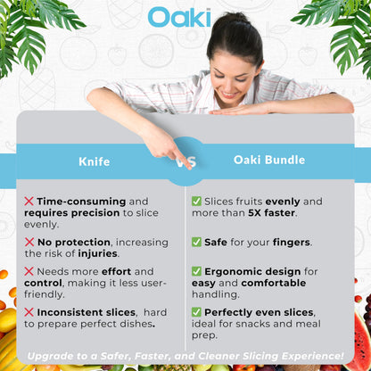 Oaki Bitty Bites Bundle | 3-in-1 Fruit Cutter Set | Apple, Grape, Strawberry Slicer & More | Precision Food Prep Slicer Set
