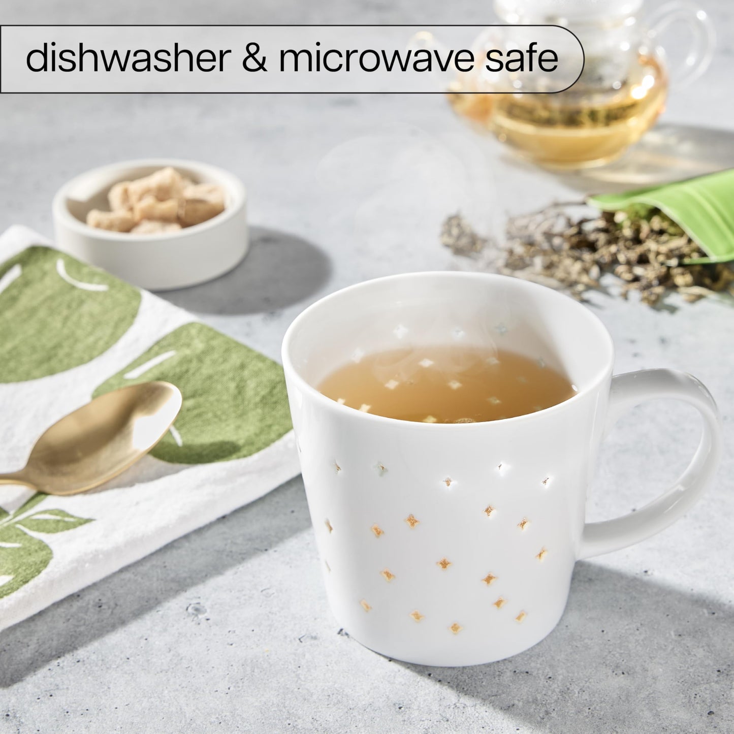 Tulip Transparent Diamond Porcelain Coffee Mugs, 10 oz, 2 Pack – See-Through Ceramic Mugs, Microwave & Dishwasher Safe, Modern Gift Mugs