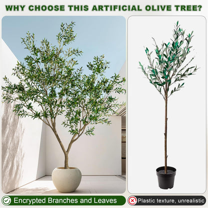 10FT Artificial Olive Tree with Realistic Leaves & Natural Trunk, Faux Silk Olive Plant in White Planter, Tall Fake Tree for Modern Home Office Living Room Entryway Corner Decor, Maintenance Free