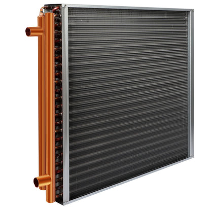 24x24 Heat Exchanger Water to Air, Copper Ports for Outdoor Wood Furnaces, Residential Heating and Cooling, and Forced Air Heating