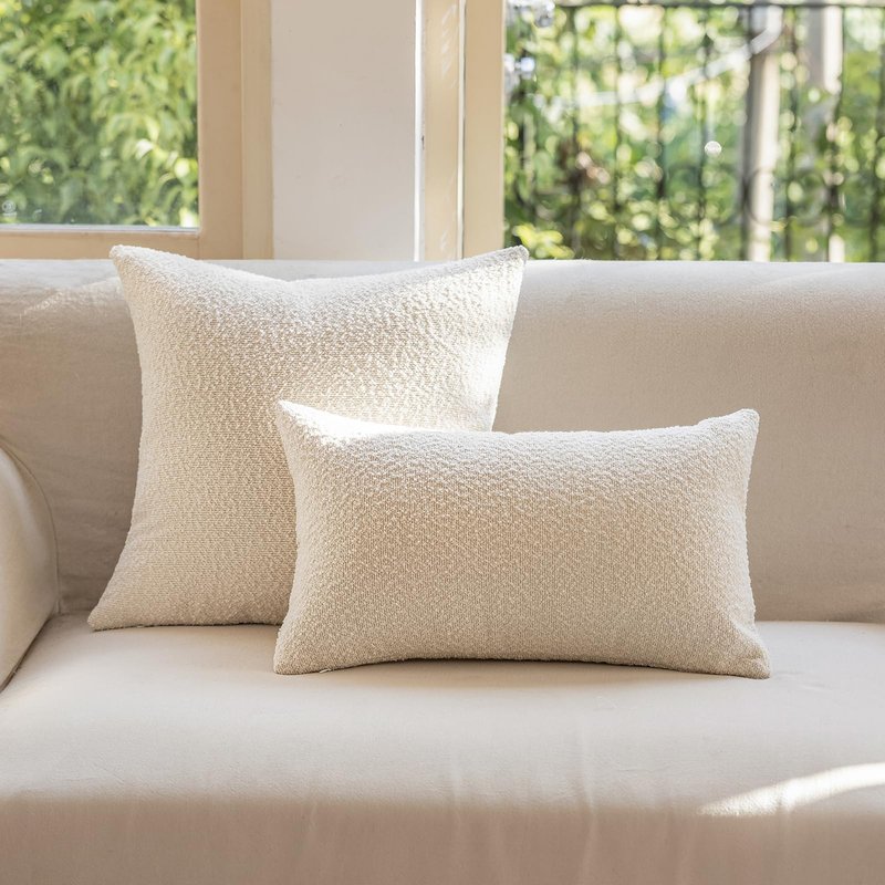 GEEORY Decorative Throw Pillow Covers 18x18 Inch Pack of 2,Textured Boucle Neutral Cushion Cases for Bed Couch Sofa, Accent Modern Farmhouse & Minimalist Home Decor (Cream) GE02-18